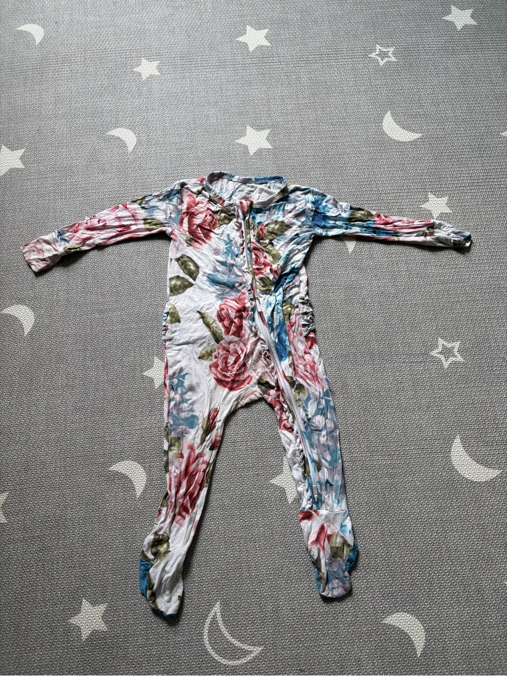 Posh Peanut Pink and Blue Floral Footed One-Piece